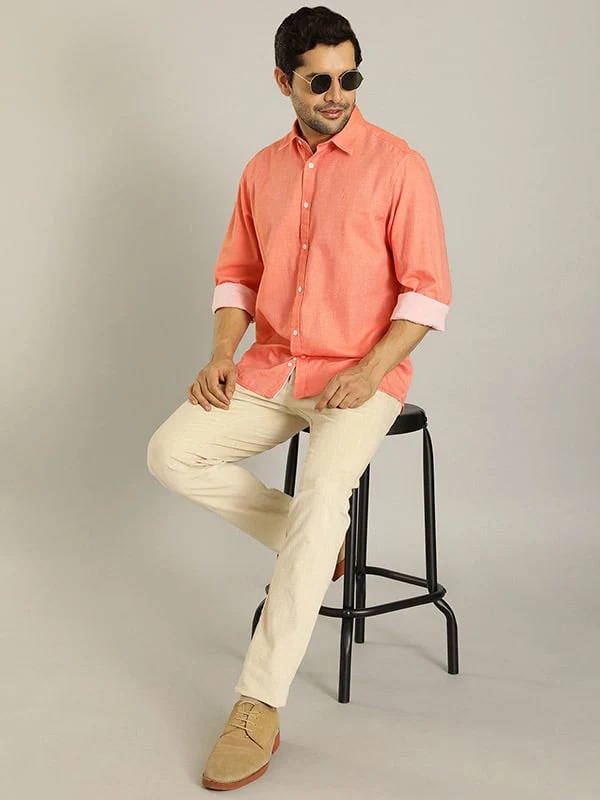 Indian Terrain Men's Slim Fit Self Design Off White Trousers